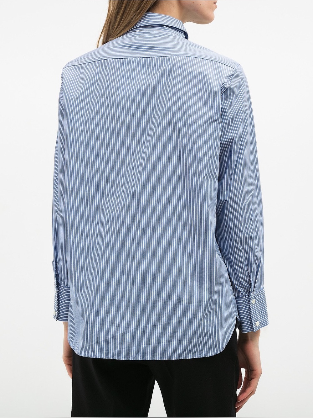 Sandro Paris Blue Striped Lace Ruffle Button Up Blouse Size 3 M/L French Classic - Picture 5 of 12